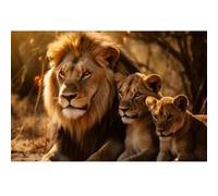 Ceanothe Tableau sur Verre synthétique Famille Lion 80x120 cm Impression Image en Haute Définition Tableau Mural décoratif Fabriqué en France
