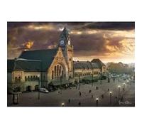 Tableau sur verre synthétique gare ferroviaire de Metz 80x120 cm CEANOTHE Décoration Murale Art Décoratif Muraux Peinture Imprimée en HD Salon Chambre Bureau Fabriqué en France Marron G