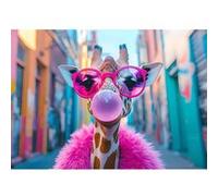 Tableau sur verre synthétique girafe pop art 65x97 cm CEANOTHE Décoration Murale Art Décoratif Muraux Peinture Imprimée en HD Salon Chambre Bureau Fabriqué en France Rose