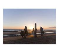 Tableau sur verre synthétique lever du jour Omaha Beach 65x97 cm CEANOTHE Décoration Murale Art Décoratif Muraux Peinture Imprimée en HD Salon Chambre Bureau Fabriqué en France Beige G