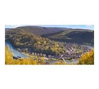 Tableau sur verre synthétique Méandres de la Meuse 65x145 cm CEANOTHE Décoration Murale Art Décoratif Muraux Peinture Imprimée en HD Salon Chambre Bureau Fabriqué en France Vert G