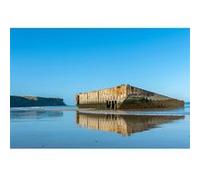 Tableau sur verre synthétique plage d'Omaha Beach 65x97 cm CEANOTHE Décoration Murale Art Décoratif Muraux Peinture Imprimée en HD Salon Chambre Bureau Fabriqué en France Bleu G