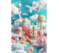 Tableau sur verre synthétique scène onirique aéro-urbaine 65x97 cm CEANOTHE Décoration Murale Art Décoratif Muraux Peinture Imprimée en HD Salon Chambre Bureau Fabriqué en France Multicolore