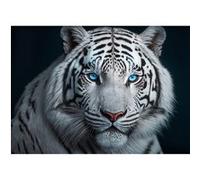 Tableau sur verre synthétique tigre regard saphir 65x97 cm CEANOTHE Décoration Murale Art Décoratif Muraux Peinture Imprimée en HD Salon Chambre Bureau Fabriqué en France Blanc G