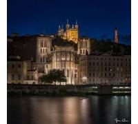 Tableau sur verre synthétique vieux Lyon de nuit 90x90 cm CEANOTHE Décoration Murale Art Décoratif Muraux Peinture Imprimée en HD Salon Chambre Bureau Fabriqué en France Bleu G