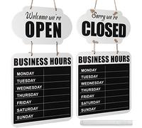 Tableau Suspendu Business Hours Signe Open Closed Tableaux de Bienvenue en Bois Panneau de Porte de Restaurant Double Face avec Stylo Tableau Effaçable pour Café Fleuriste Boutique (Blanc)