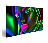 Tableau Tableaux sur toile Femme mannequin de mode en néon Portrait d'une belle fille mannequin au maquillage fluorescent et coloré Impression Image Motif moderne Décoration Affiche Photo SAM