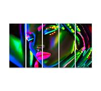 Tableau Tableaux sur toile Femme mannequin de mode en néon Portrait d'une belle fille mannequin au maquillage fluorescent et coloré Impression Image Motif moderne Décoration Affiche Photo SAM