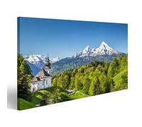 Tableau Tableaux sur toile Magnifique paysage de montagne dans les Alpes bavaroises avec l'église de pèlerinage de Maria Gern et le massif de Watzmann en arrière-plan Nationalpark Berchtesga