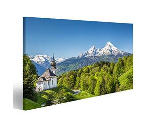 Tableau Tableaux sur toile Magnifique paysage de montagne dans les Alpes bavaroises avec l'église de pèlerinage de Maria Gern et le massif de Watzmann en arrière-plan Nationalpark Berchtesga