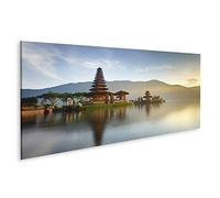 Tableau Tableaux sur toile Panorama du temple Pura Ulun Danu au lever du soleil sur le lac Bratan, Bali, Indonésie Impression Image Motif moderne Décoration Affiche Photo OTH-Pano-N