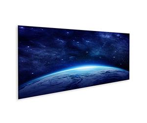 Tableau Tableaux sur toile Planète Bleue Terre, soleil, étoiles, galaxies, nébuleuses, voie lactée dans l'espace avec Place for Text. Global World avec quelques nuages que le ciel sombre peu