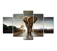 Tableau - TD® - Élégant éléphant - 5 pièces - Décoration murale moderne - Rectangulaire