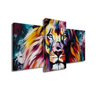 Tableau Tête De Lion - Cadre Mural Decoratif Grand Format - Décoration Murale 3 Pieces - Impression Sur Toile Animal - Tableau Triptyque Moderne - Décoration Murale Abstraite (100x75cm +2x 80x60cm)