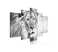 Tableau The King of Beasts (5 Parts) Wide Black and White-Taille L 200 x H 100 cm Imprimé