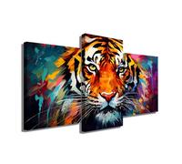 Tableau Tigre Coloré - Toile Pop Art Grand Format - Decoration Murale 3 Pieces - Triptyque Animaux - Tableau Trois Parties - Grande Impression Sur Toile - Deco Murale Salon (60x40cm +2x 40x30cm)