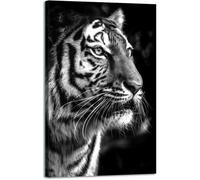 Tableau tigre décoration murale - Noir et blanc - 120x80cm - Impression haute résolution sur toile tendue sur un cadre en bois