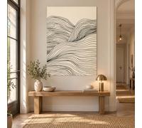Tableau Toile Abstrait Beige Noir Lignes Fluides Moderne Minimaliste Sans Cadre Affiche Murale Décoration Murale Salon Chambre Bureau Entrée Appartement, Toile de 30x50cm