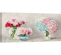 Tableau toile avec fleurs, couleurs pastel - Remy Dellal, Fleurs et Vases Blanc - 120x60 cm
