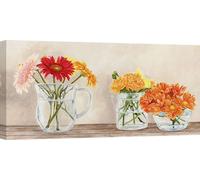 Tableau toile avec fleurs, couleurs pastel - Remy Dellal, Fleurs et Vases Jaune - 140x70 cm