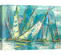 Tableau toile avec voiliers - Luigi Florio, voile en aigue-marine - 70x50 cm