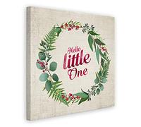 Tableau Toile Couronne Végétale Hello Little One - 3 Couleurs au Choix (Rose)