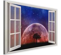 Tableau Toile déco mural Image moderne imprimée Canevas Fenetre Lune 60x40