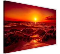 Tableau Toile déco mural Image moderne imprimée Canevas Vue Mer Coucher de soleil rouge 60x40