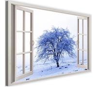 Tableau Toile Image déco Cadre mural Canevas Fenetre Arbre enneigé 2 60x40
