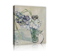 Tableau toile iris violets, vase impressionniste 40x50cm | Botanique vintage, reproduction encadrée d’une peinture à l’huile pour appartement ou salle à manger