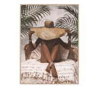 Tableau Toile Murale imprimée et encadrée Femme à Chapeau de Paille 58 x 78 cm - Atmosphera