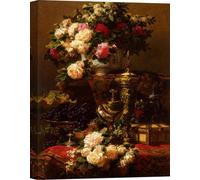 Tableau toile Nature morte - Jean-Baptiste Robie, Fleurs et fruits - 70x50 cm
