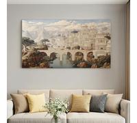 Tableau Toile Sans cadre Architecture Pagode Pont Pierre 70 x 50 cm | Tableau Toile Surréaliste Décoration, pour Salon, chambre, couloir et salle à manger, 70 x 50 cm