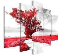 Tableau Tree near the Road (5 Parts) Red-Taille L 100 x H 50 cm Imprimé