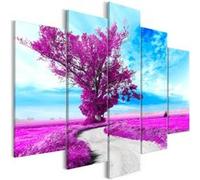 Tableau Tree near the Road (5 Parts) Violet-Taille L 200 x H 100 cm Imprimé