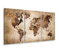 Tableau triptyque carte du monde couleur bois - 90x60 cm