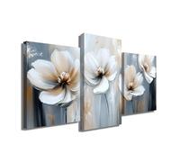 Tableau Triptyque Floral - Affiche Mural Fleur Blanche - Impression Sur Toile Avec Cadre Zen - Decoration Murale Salon Design - Grand Tableau en Trois Parties Moderne (90x60cm +2x 60x40cm)