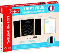 Tableau Triptyque Mural en Bois Naturel - JEUJURA - Ardoise Centrale et Volets Craie/Feutre, Accessoires Inclus, 82x56 cm