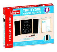 Tableau Triptyque Mural en Bois Naturel - JEUJURA - Ardoise Centrale et Volets Craie/Feutre, Accessoires Inclus, 82x56 cm