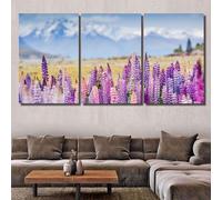 Tableau Triptyque Tableau Decoration Murale Avec Cadre Lupins sur les rives du lac Tekapo en Nouvelle-Zélande 3 Parties Tableau Toile Pour Le Maison,Salon,Chambre,Cuisine Tableau Murale Decoration