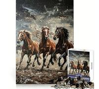 Tableau Trois Chevaux au Galop Puzzle de 1000 pièces pour Adolescents Jeu cognitif et ludique Assemblage Facile Pièce d'art 50x75cm