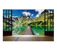 Tableau trompe oeil amarrage en lac de montagne - 80x50 cm