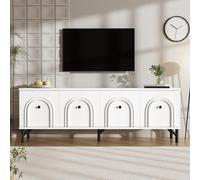 Tableau TV Merax 160x38x55,5 cm avec 4 portes, façade en arc Tableau TV avec Soft-Close, console média pour le salon et le divertissement, blanc
