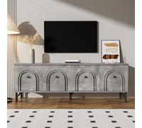 Tableau TV Merax 160x38x55,5 cm avec 4 portes, façade en arc Tableau TV avec Soft-Close, console média pour le salon et le divertissement, gris