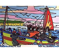 TABLEAU VELOURS BATEAU DE PECHE SERICOLOR