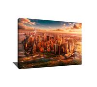 Tableau Ville Du Monde - Affiche Décoration Murale New York - Impression Sur Toile Coucher De Soleil - Tableau Pour Bureau Professionnel - Décoration Murale Paysage Urbain (120x80cm)