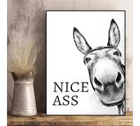 Tableau vintage classique et amusant représentant un âne, impression sur toile HD (40x60cm/sans cadre) pour la décoration de la maison, de la salle de bain, des toilettes ou de la chambre.