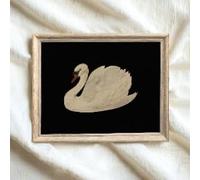 Tableau vintage sur toile représentant un cygne blanc, idéal pour la décoration murale de la salle de bain. Impression d'art animalier classique pour la décoration du salon (60 x 90 cm / sans cadre).