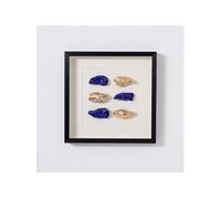 Tableau vitrine à huîtres coloris bleu, doré avec cadre en bois noir - Longueur 50 x Profondeur 5 x Hauteur 50 cm