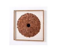 Tableau vitrine,avec plume et pierre de cristal avec cadre en bois coloris chêne - Longueur 100 x Profondeur 5 x Hauteur 100 cm